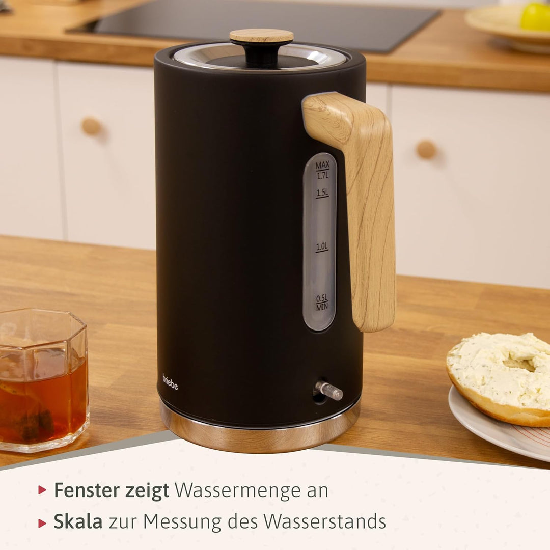 briebe Nordic Wasserkocher 1,7L Elektrischer Teekocher 2200W Schnell Aufheizender, BPA-frei, 360° So