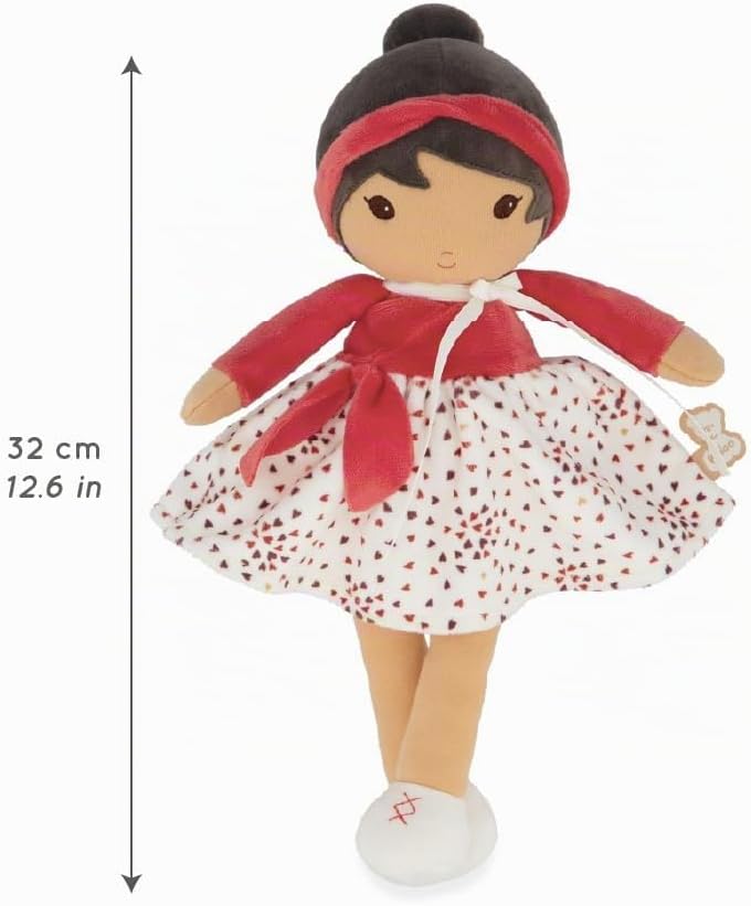 KALOO – Tendresse – Meine 1. Stoffpuppe Emilie – 32 cm grosse Stoffpuppe – Rock aus Microsamt und ro