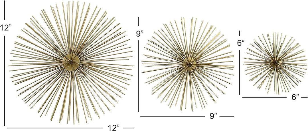 Deco 79 Metall Starburst 3D Wanddekoration, 3er-Set, 15,2 cm, 22,9 cm, 30,5 cm B, goldfarben, Gold