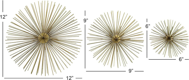 Deco 79 Metall Starburst 3D Wanddekoration, 3er-Set, 15,2 cm, 22,9 cm, 30,5 cm B, goldfarben, Gold