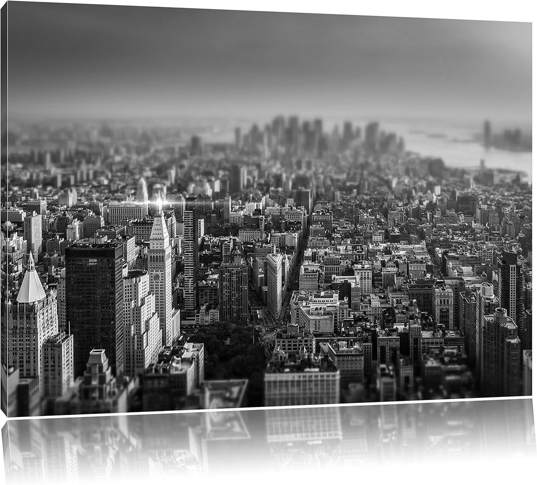 Pixxprint New York City bei Sonnenuntergang / 100x70cm Leinwandbild bespannt auf Holzrahmen/Wandbild