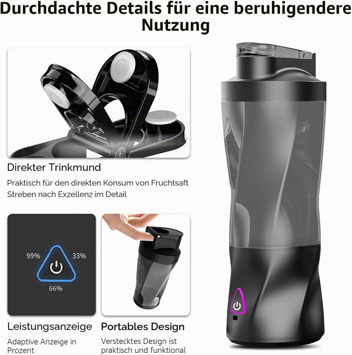 Smoothie Maker to Go, 700ml Tragbarer Mixer, Portable Blender mit 6-Klingen Edelstahl, Mini Mixer fü