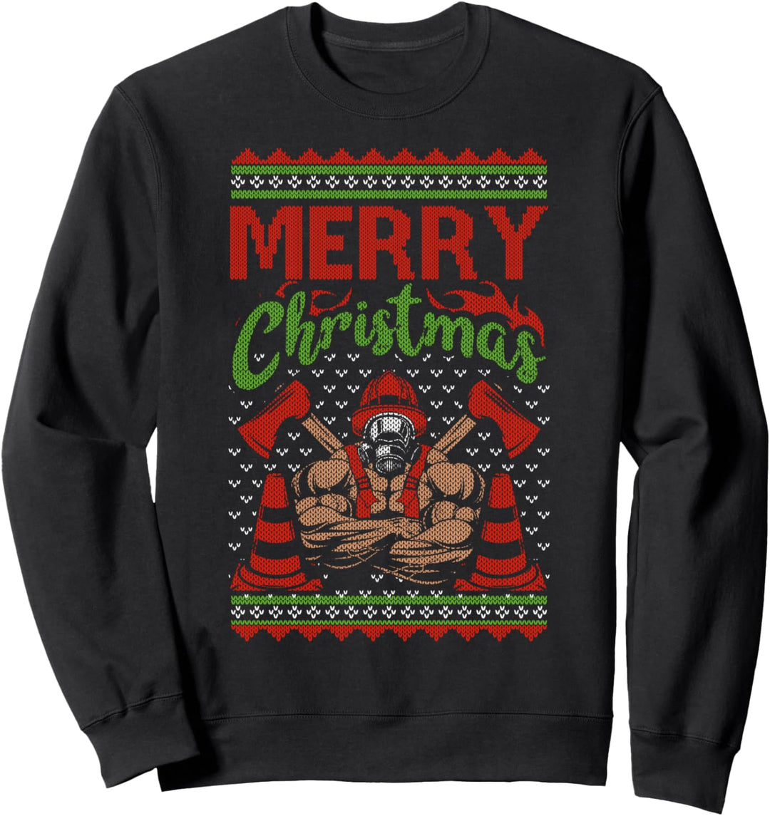 Ugly Chistmas Feuerwehrmann "Merry Christmas" Feuerwehr Sweatshirt