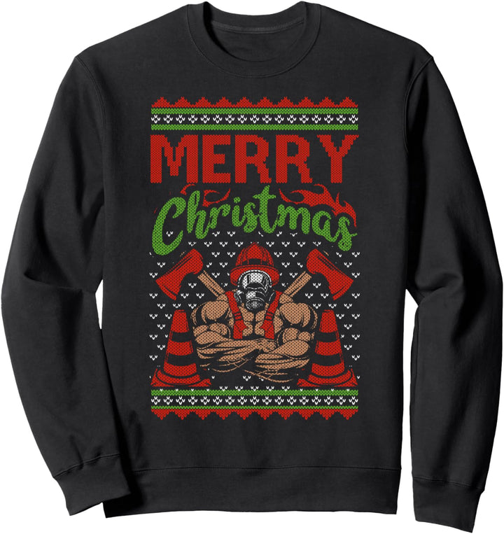 Ugly Chistmas Feuerwehrmann "Merry Christmas" Feuerwehr Sweatshirt