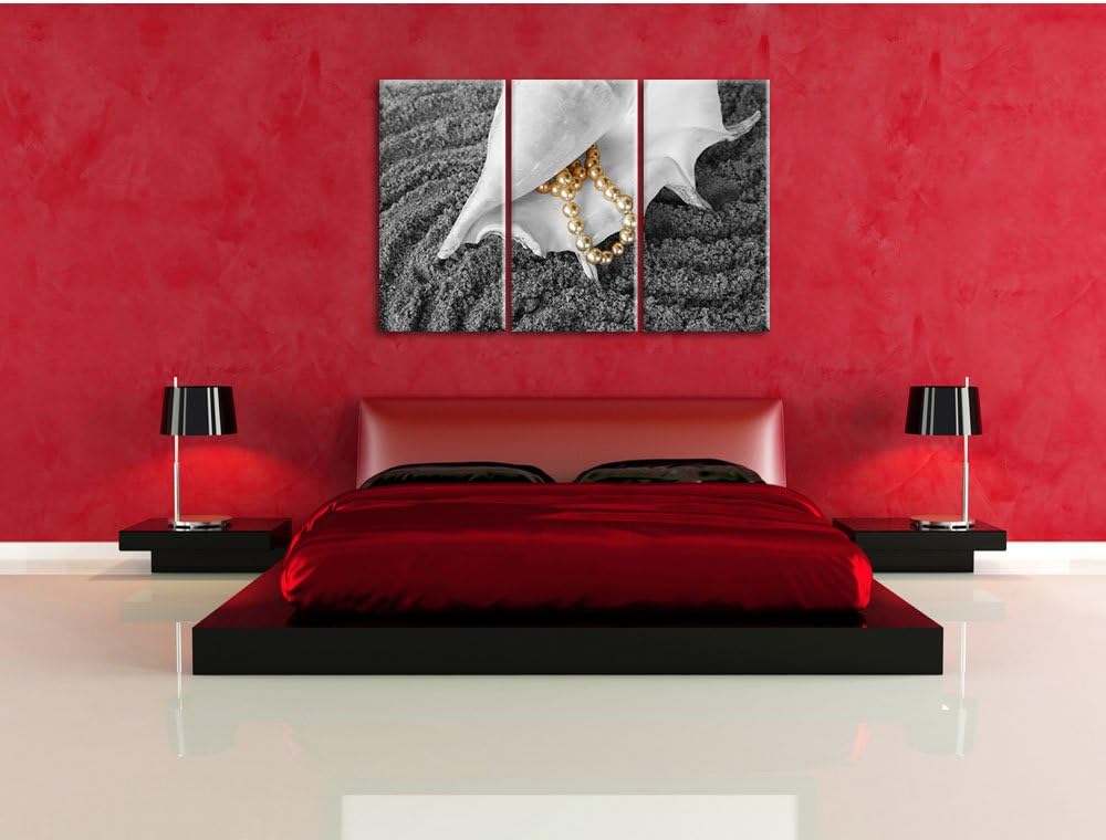 Pixxprint Muschel Perlenkette als Leinwandbild/Grösse: 3 Teilig (120x80 cm) cm/Wandbild/Kunstdruck/f