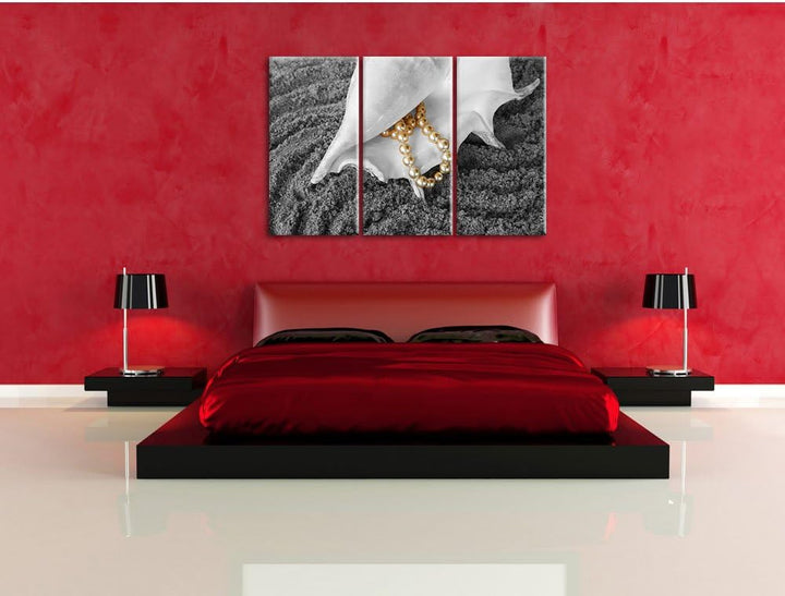 Pixxprint Muschel Perlenkette als Leinwandbild/Grösse: 3 Teilig (120x80 cm) cm/Wandbild/Kunstdruck/f