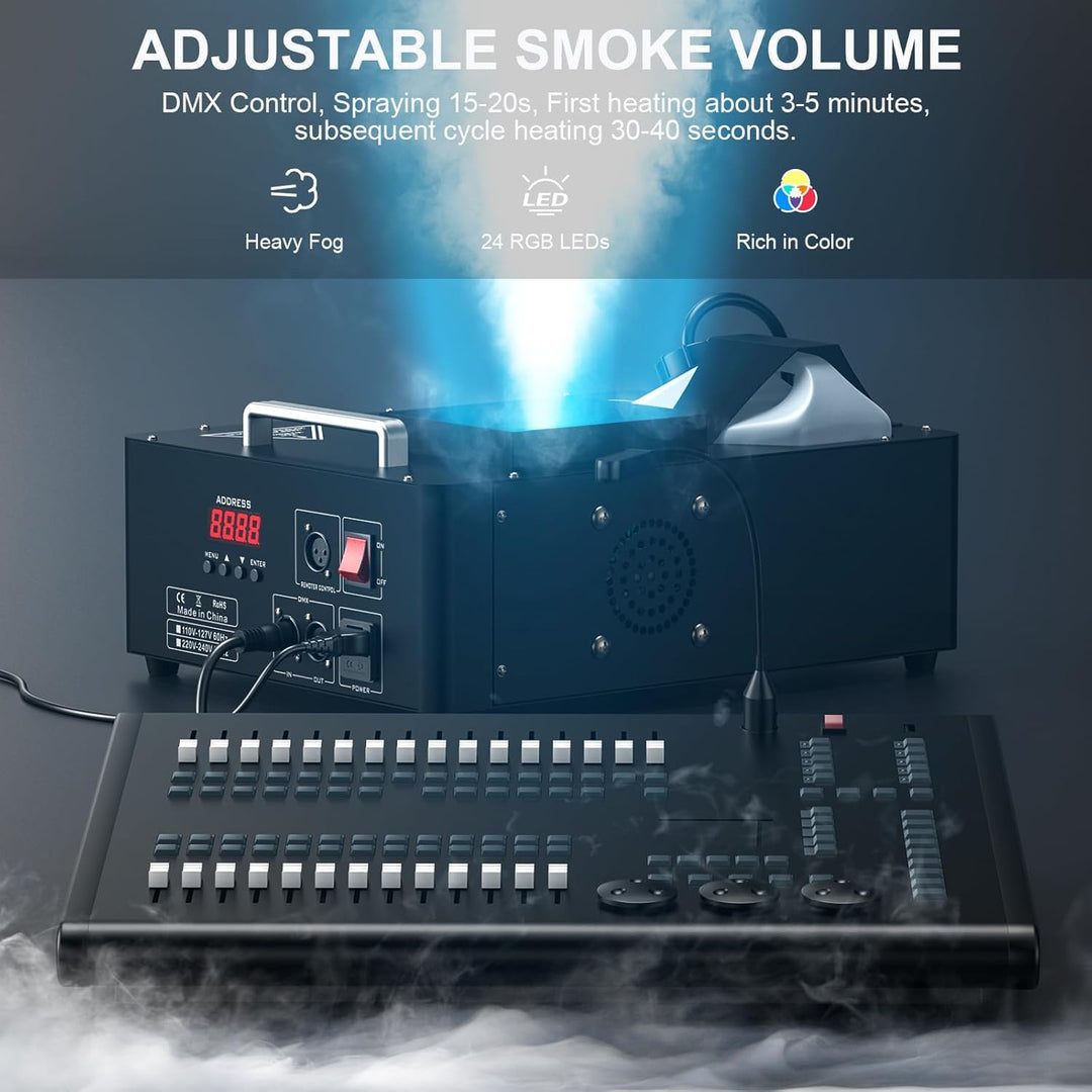 24 LED Nebelmaschine mit Lichteffekt, 1800W Rauchmaschinen Bühneneffekt RGBW Fog Machine mit Fernbed