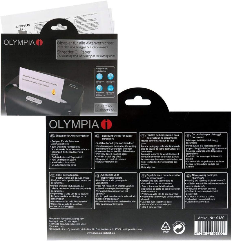 OLYMPIA PS 53 CC Set mit Ölpapier Aktenvernichter,Partikelschnitt Sicherheitsstufe P4