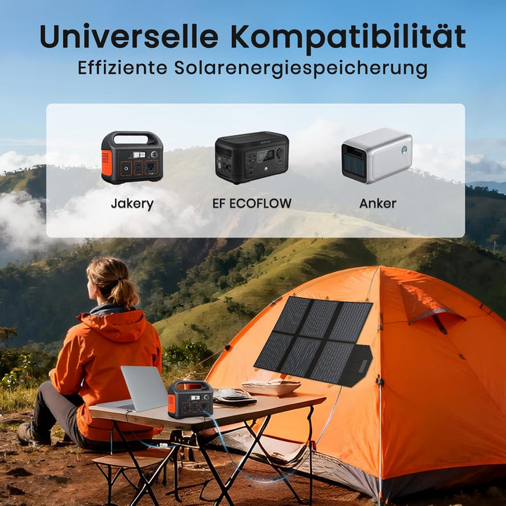 FlexSolar 60W Faltbares Solarladegerä, ETFE tragbare Solarmodule mit DC/QC 3.0 USB-A & USB-C(PD 45W)