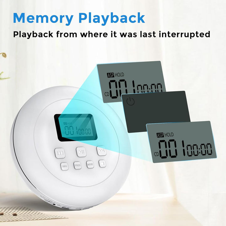 Gueray Tragbarer CD-Player CD Spieler Persönliche CD Player mit Kopfhörer LCD Display Anti-Skip Schu