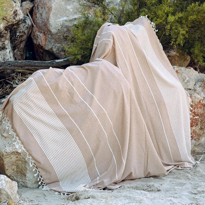 MOMOMUS Fouta XXL, Sandfrei, mit Fransen - Grosses Strandtuch XXL, aus Baumwolle, Sandabweisend - Id