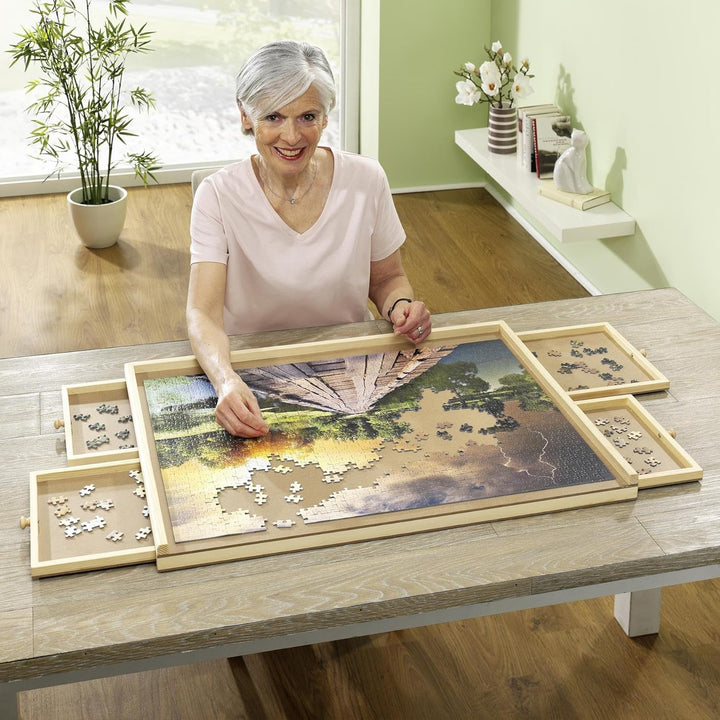 Bambelaa! Puzzletisch 1000 Teile mit 4 Schubladen Puzzlebrett mit Auszügen Tragbarer Puzzle Tisch fü