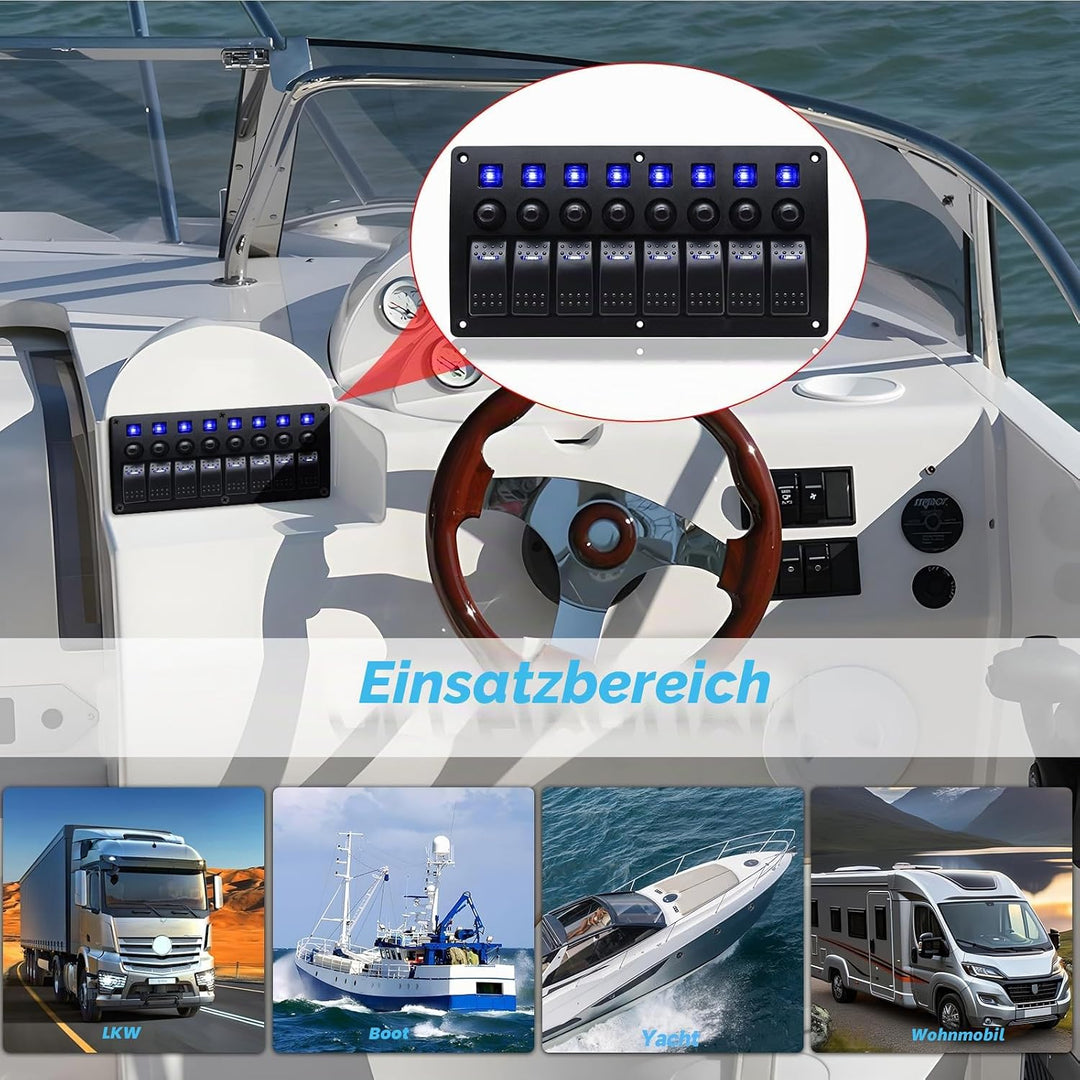 Geloo 8 Gang Marine Schalter Panel Wasserdichte Toggle Rocker Switch Panel 12V /24V Leistungsschalte