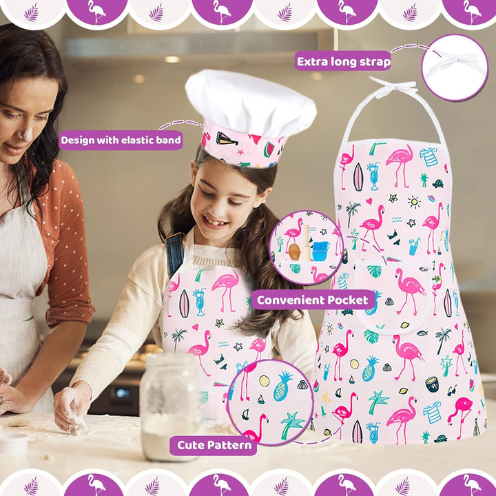KAEGREEL Kinder Backset mit Flamingo-Schürze, 26-teilig Küchenset Backutensilien mit Kochmütze Löffe
