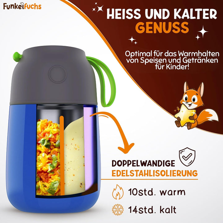 Thermobehälter für Essen Kinder – 500ml, Blau Dino – 100% auslaufsicher - Warmhaltebehälter Essen Ed