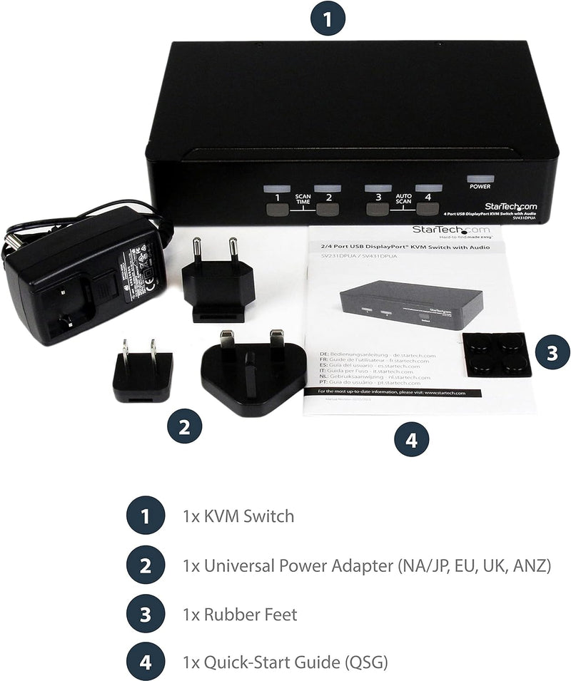 StarTech.com 4 Port DisplayPort USB KVM Switch mit Audio - DisplayPort Desktop KVM Umschalter mit US