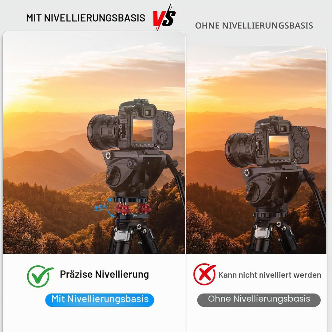 Stativ Nivellierständer mit +/-5 Grad Präzisions-Einstellhalterung für Panoramakopf Kugelkopf Videok