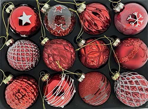 MC-Trend 12er Set edle Luxus Glas Weihnachtskugeln Ø 6cm Weihnachtsbaum Kugeln Christbaumkugeln Weih