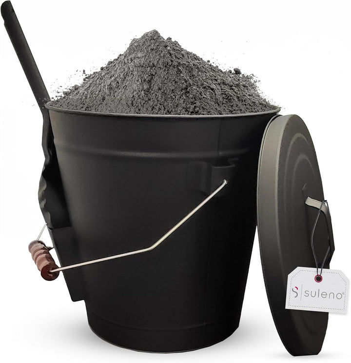 SULENO - Ascheeimer BOSTON mit Deckel 35x32cm 19 Liter, inkl. Schaufel, Stahl schwarz, Kohleeimer mi