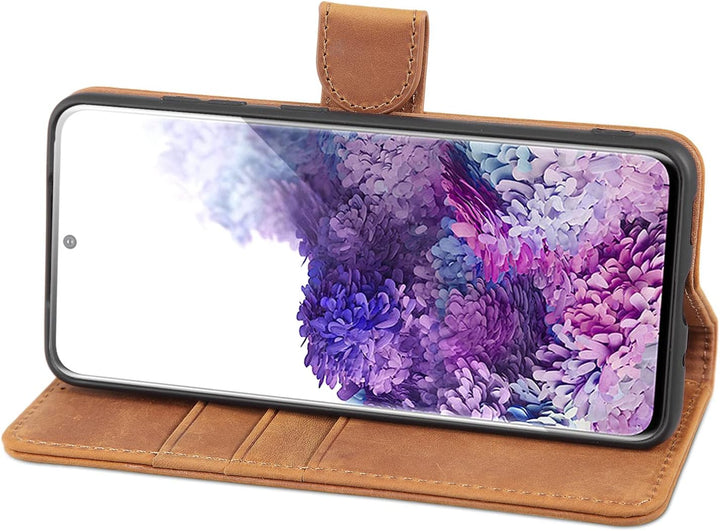 LENSUN Echtleder Hülle für Samsung Galaxy S20, Handyhülle [Echtes Leder] [Magnetverschluss] [Kartenf