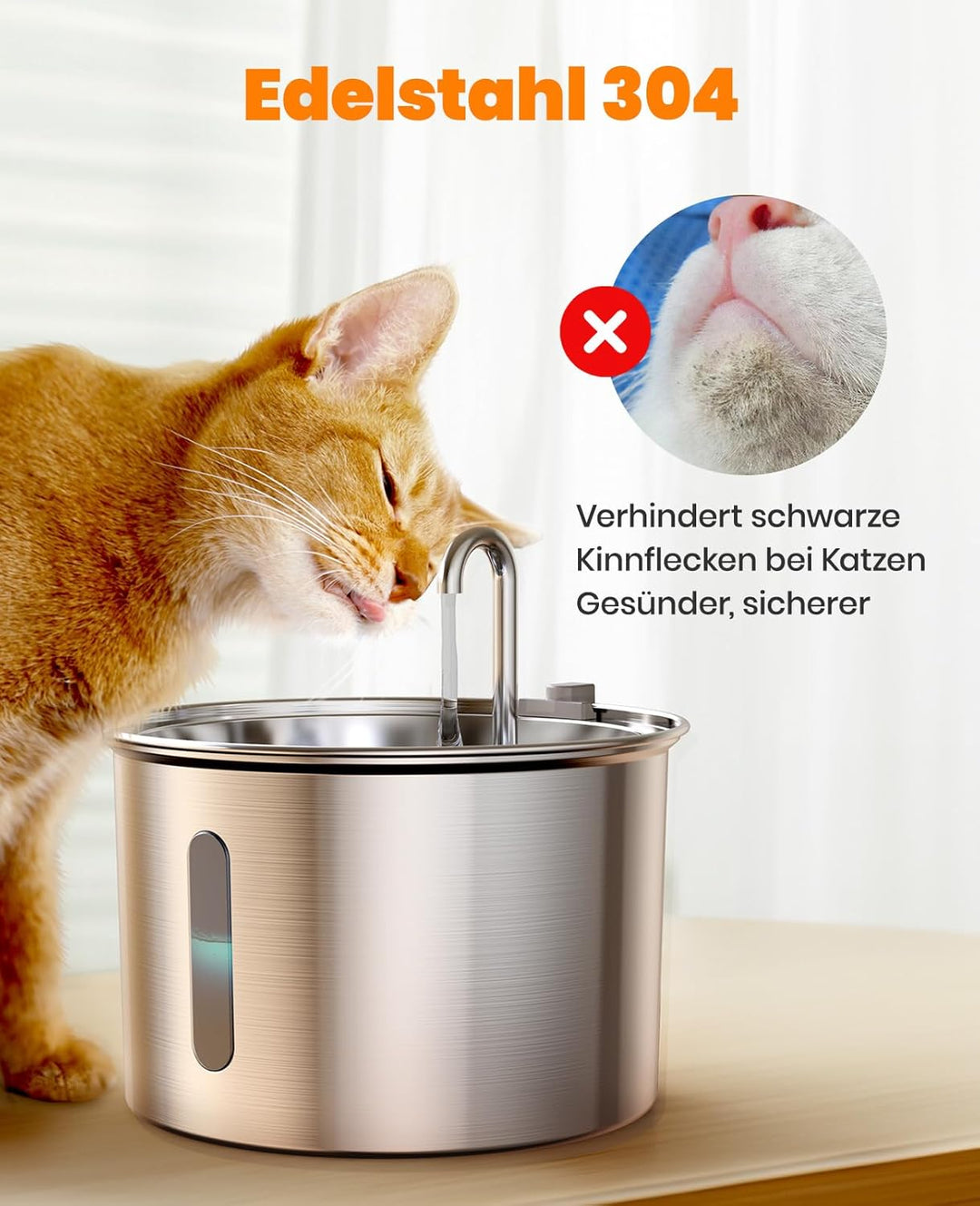 oneisall Katzenbrunnen Edelstahl, 2L Trinkbrunnen für Katze, Extrem Leiser Katzen Trinkbrunnen mit W