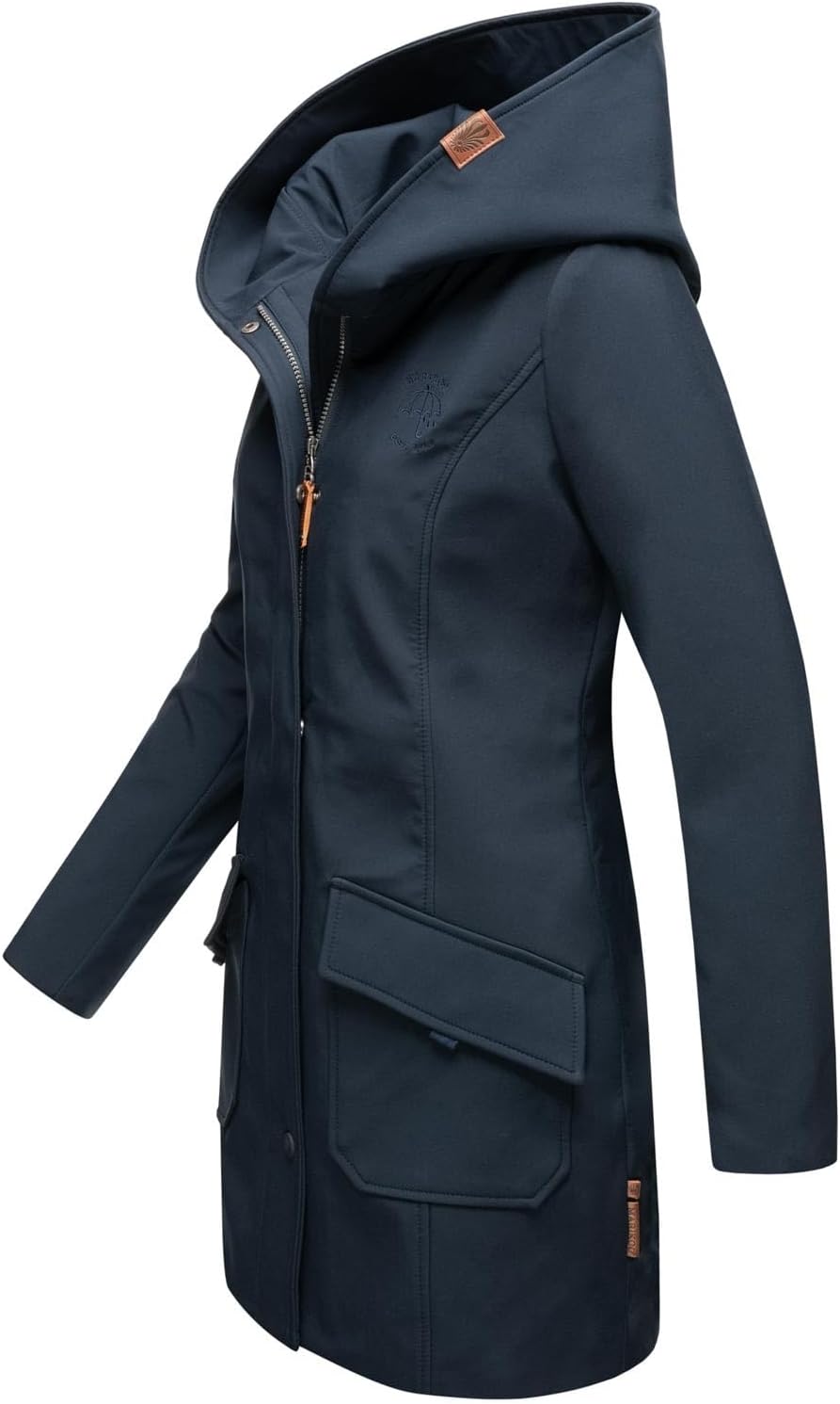 MARIKOO Damen Softshell Jacke Winterjacke wasserabweisend Outdoor lang B856 XS Navy, XS Navy
