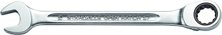 STAHLWILLE Nr. 17 l Ratschen-Ringmaulschlüssel OPEN-RATCH 19 mm l abgewinkelte Ringseite l extrem be
