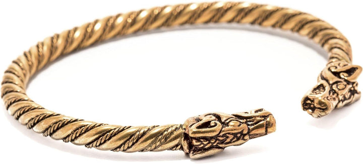 Windalf Wikinger Damen Bronze Armreif DRACON 5.7 cm gekordelter Drachen Armschmuck Handgeschmiedet