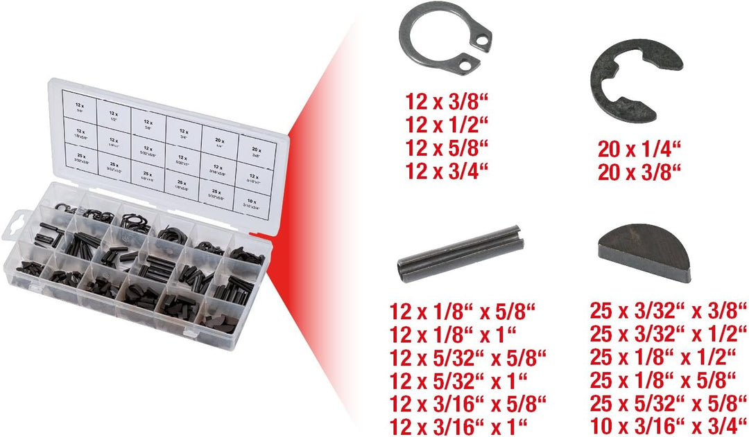 KS Tools 970.0520 Sortiment Spannstift/Seegering/Federkeile/E-Sicherungsring, 295-tlg.