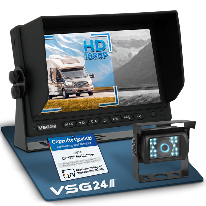 VSG24 Rückfahrkamera 7" HD Starter-Set inkl. Kamera, Monitor, Kabel - Wasserdicht Nachtsicht 12V-24V