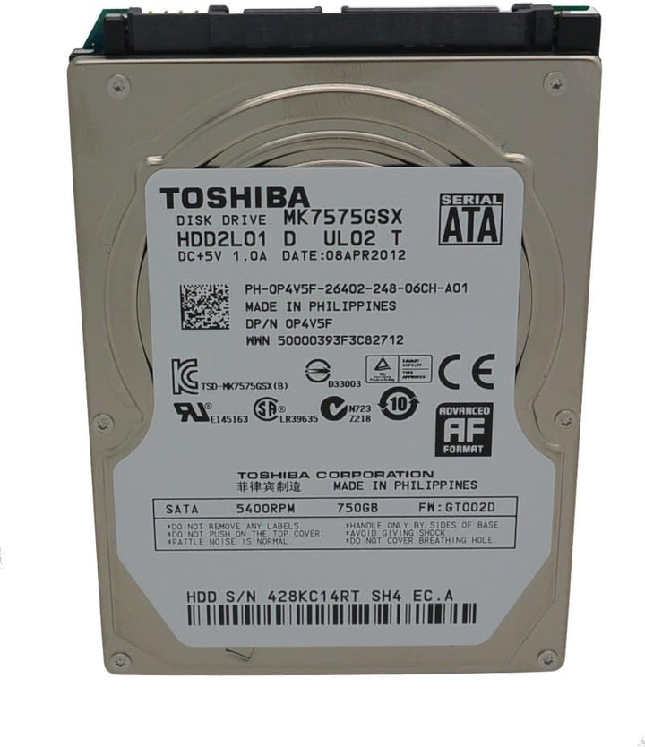Toshiba MK7575GSX interne Festplatte 750GB (6,4 cm (2,5 Zoll), 5400rpm, 8MB Cache, SATA)