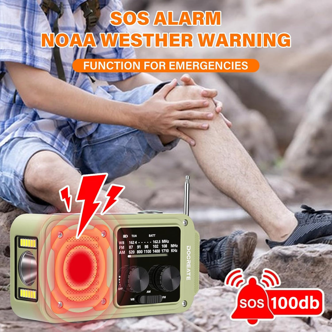 Heemol 7-in-1 Notfall Radio AM/FM/WB, 2000mAh Kurbelradio mit Solar, Tragbares Handkurbel Radio mit