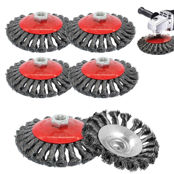 6 Stück Drahtbürste Winkelschleifer, Ø125 mm Flex Topfbürste Winkelschleifer M14 Stahlbürste Kegelbü