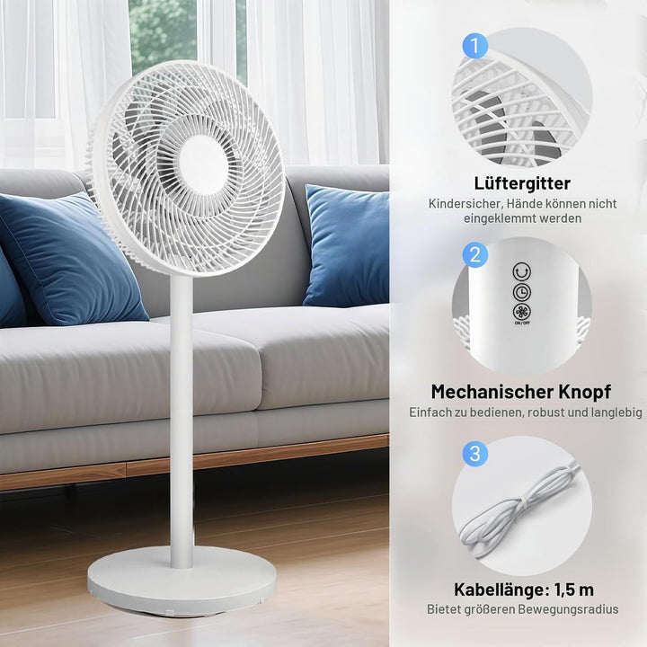 EXTRASTAR Standventilator 3 Windstärken 90° Oszillation, 2in1 Tisch- &amp; Bodenventilator Höhenverstell