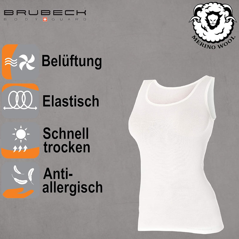 BRUBECK Damen Tank-Top | Ärmellos | Atmungsaktiv | Sport | Funktionsunterhemd | Oberteil | 41% Merin