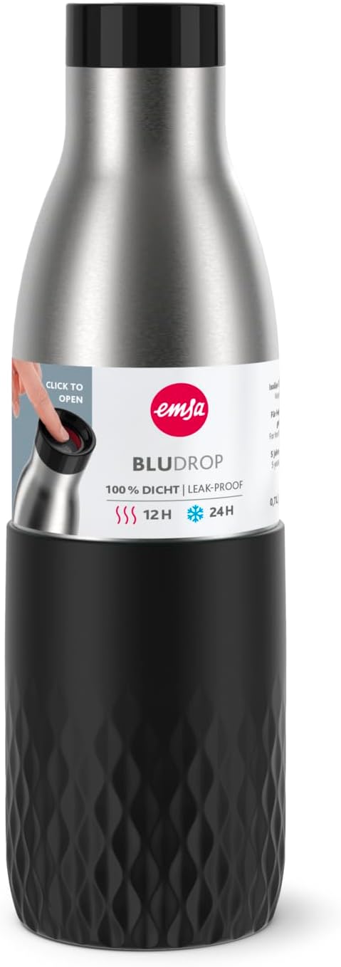 Emsa N31111 Bludrop Sleeve Trinkflasche | 100 % dicht | Quick-Press Verschluss | Ergonomischer 360°