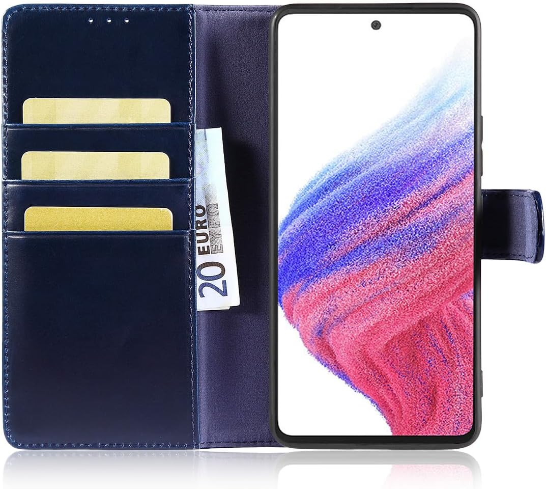 LENSUN Hülle für Samsung Galaxy A53 Echtleder, Handyhülle [Echtes Leder][Standfunktion][RFID Schutz
