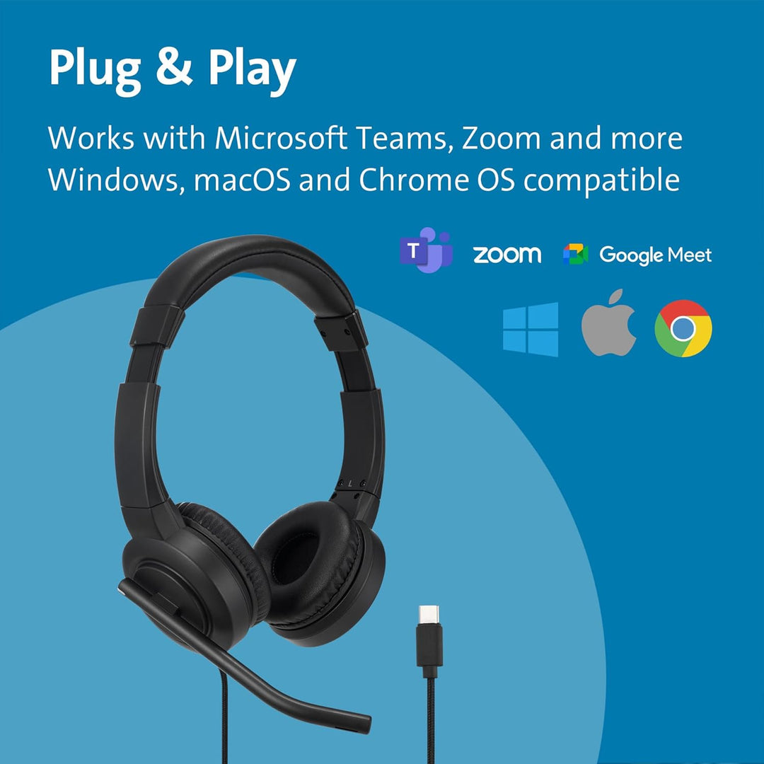 Kensington H1000 USB-C On Ear-Headset, Ultrabequemer HD-Audio-Kopfhörer mit Mikrofon und Kabel, Prof