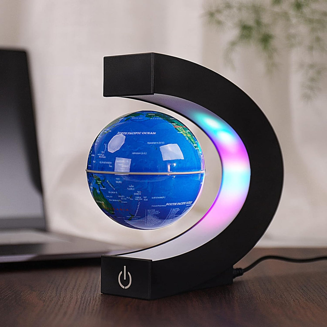 Magnetischer Schwimmender Globus mit farbigen LED-Lichtern C-Form Anti-Schwerkraft-Magnetschwebebahn