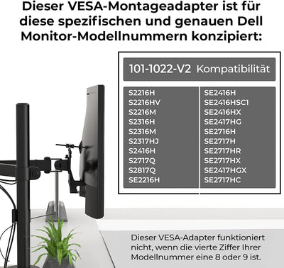 HumanCentric VESA Mount Adapter für Dell SE2416HX, SE2717HX, SE2717H, S2216M, S2216H, SE2716H, SE221