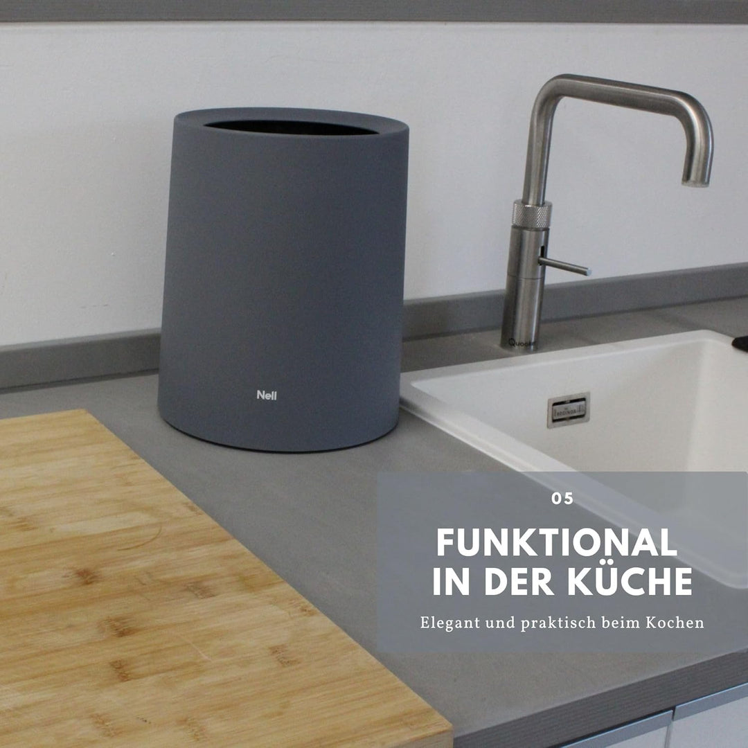 Nell 8L Mülleimer Bad Grau Matt – Eleganter Kosmetikeimer und WC Mülleimer, Vielseitiger Büro- und B