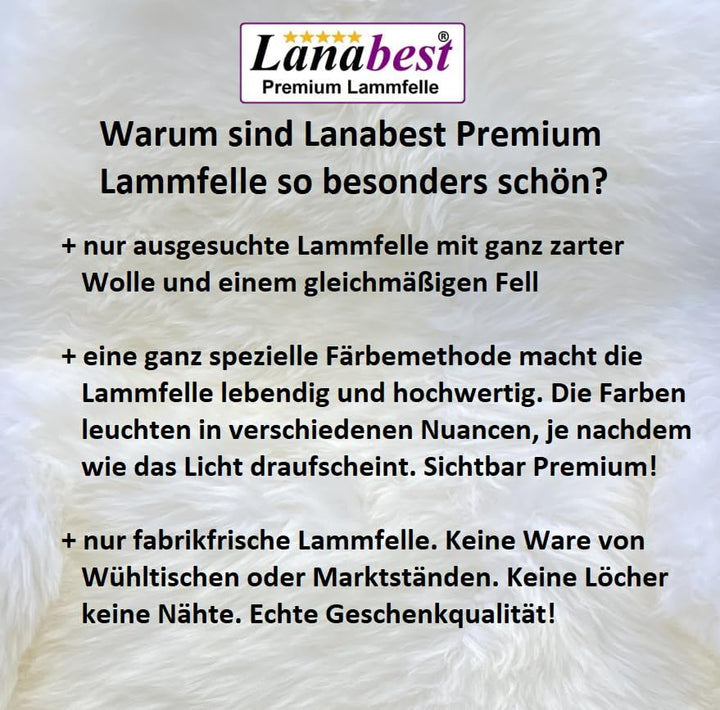 Premium Lammfell Schaffell von LANABEST. Echtes Fell mit ganz zarter Wolle. Kuschelfell, geruchsarm,