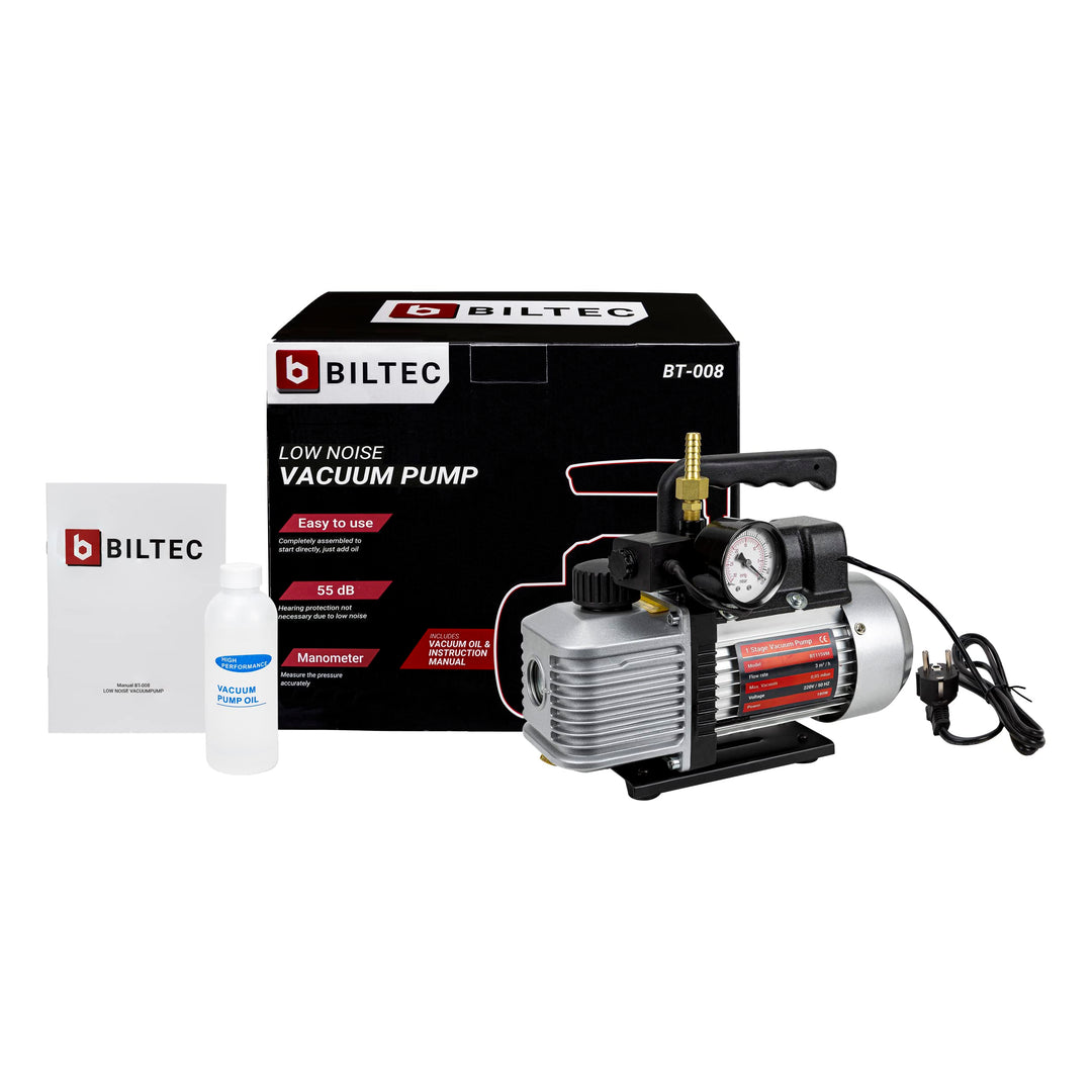 BILTEC - Vakuumpumpe mit Manometer - geeignet für Giessharze, Vakuumeinspritzung, Trocknung - hohe L