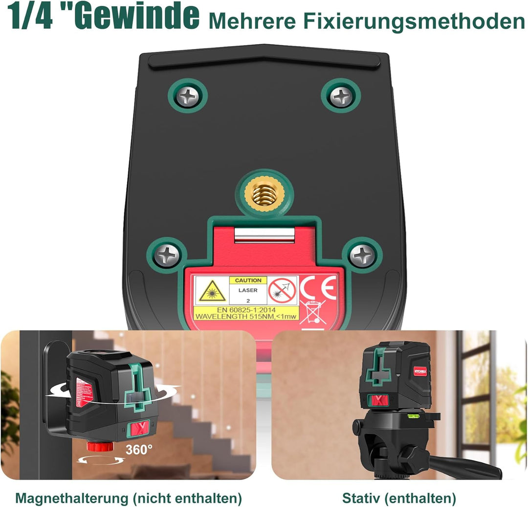 HYCHIKA Kreuzlinienlaser, Grün Laser Wasserwaage mit Stativ, Kreuzlaser Selbstnivellierend, Linienla