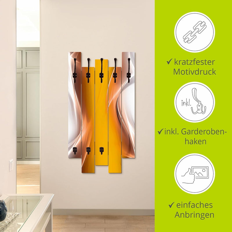 ARTLAND Wandgarderobe Holz mit 8 Haken 63x114 cm Design Garderobe Paneel mit Motiv Abstrakt Modern G