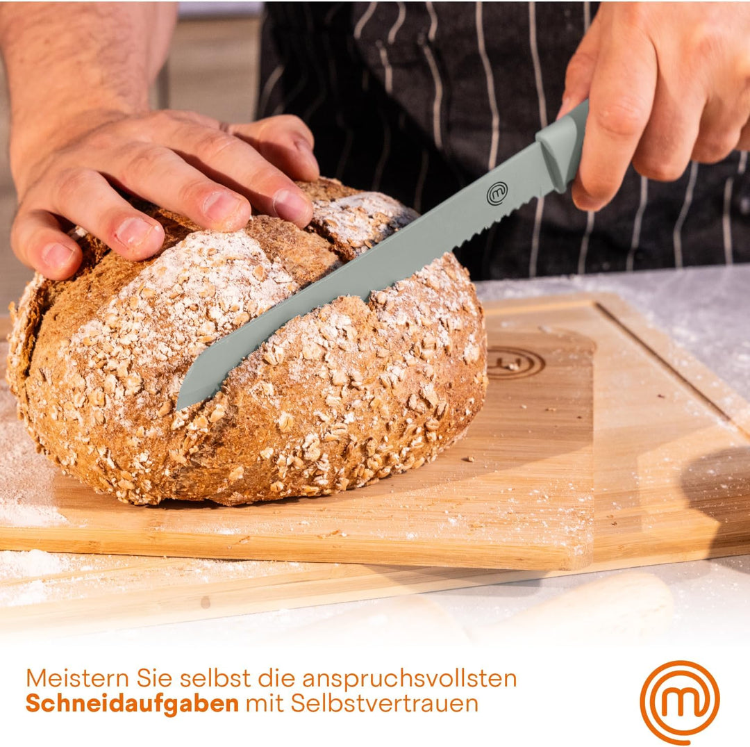 MasterChef Messerblock mit Messer, Kuchenmesser Set mit Santokumesser, Brotmesser, Kochmesser, Gemüs