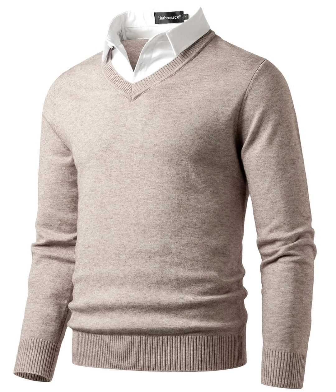 Harbrosrce Herren Strick Pullover V Ausschnitt Strickpullover Feinstrick Mock Hemdkragen Strickwaren