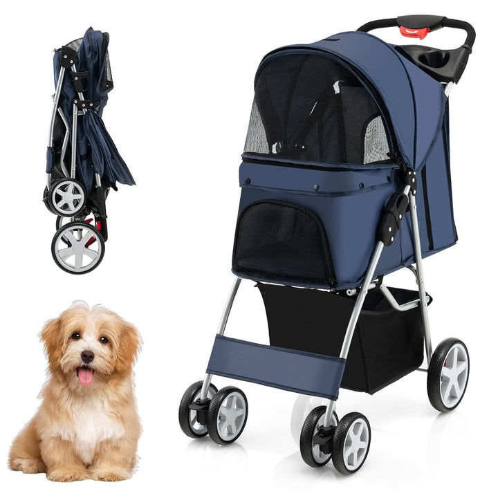 COSTWAY Hundewagen Haustiere Buggy bis 15kg, Hundebuggy mit Netzfenstern & Getränkehalter & Anhänger