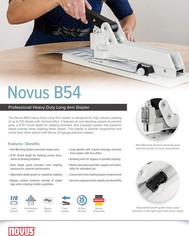 Novus B54 B 54/3 Blockheftgerät (Bürohefter mit variabler Einlegetiefe bis 250 mm),170 Blatt, lichtg