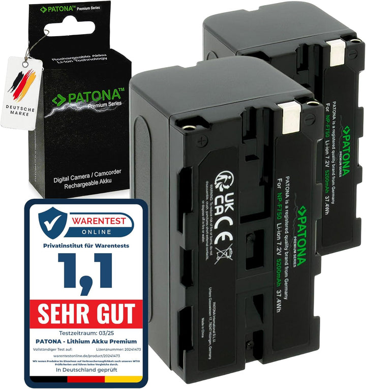 PATONA 2X Premium NP-F750 Akku 5200mAh Ersatzakku kompatibel mit Sony Camcorder, LED Indikatoren Bel